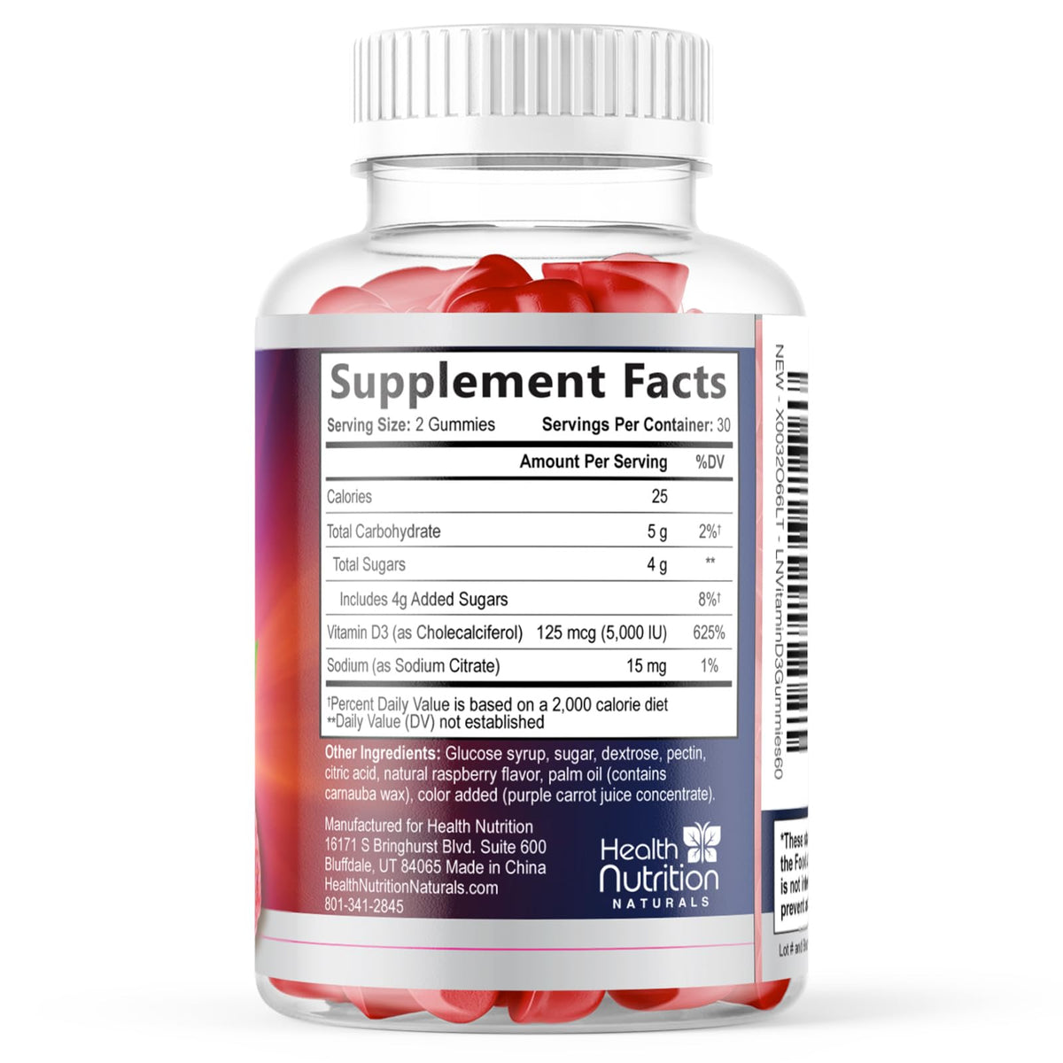 Health Nutrition Naturals Vitamin D3 Gummies 5000 IU (125 mcg)