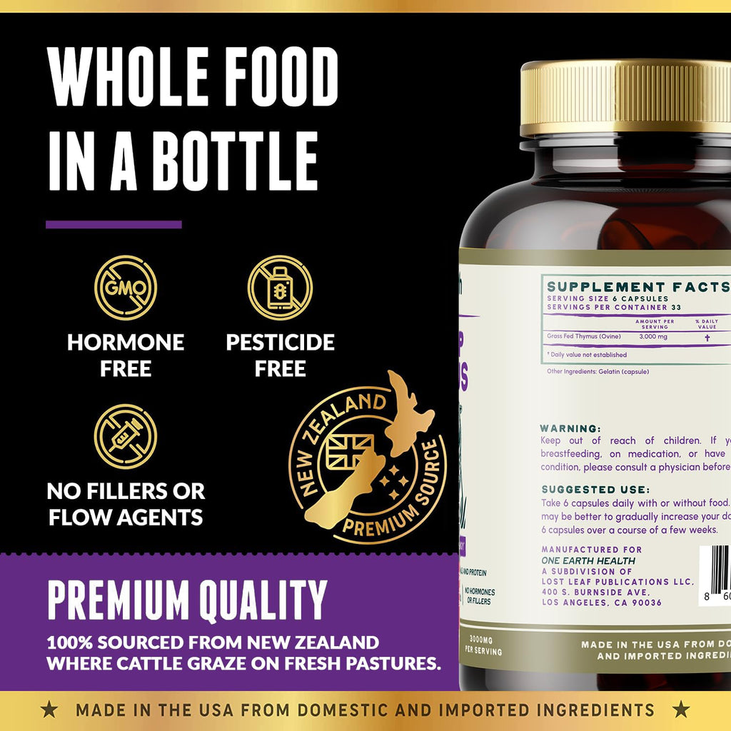One Earth Health Grass Fed Thymus - 200 Capsules - image 5