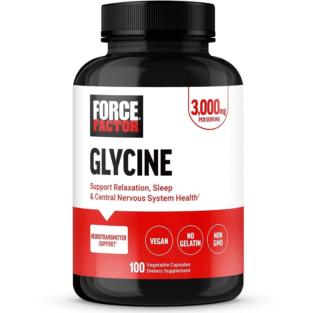 Force Factor Glycine for Relaxation and Restful Sleep - 100 Vegetarian Capsules