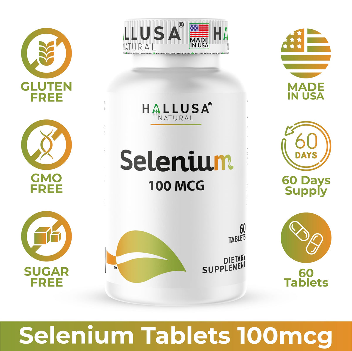 Hallusa Natural Selenium 100mcg Thyroid & Immune Support - 60 Tablets - image 2