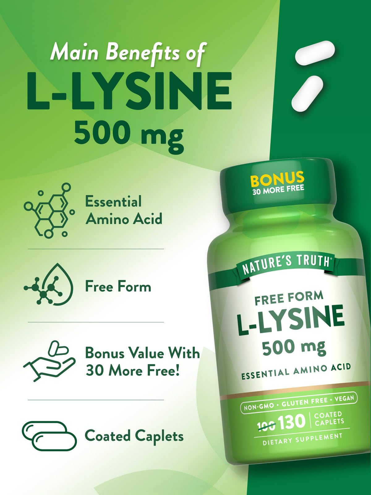 Nature's Truth L-Lysine 500mg - 130 Caplets - image 5
