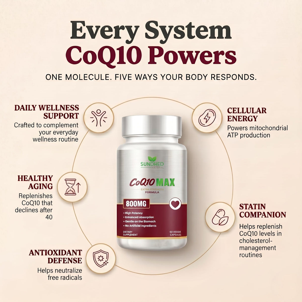Sundhed Natural CoQ10 800mg Coenzyme Q10 - 60 Vegan Capsules - image 2