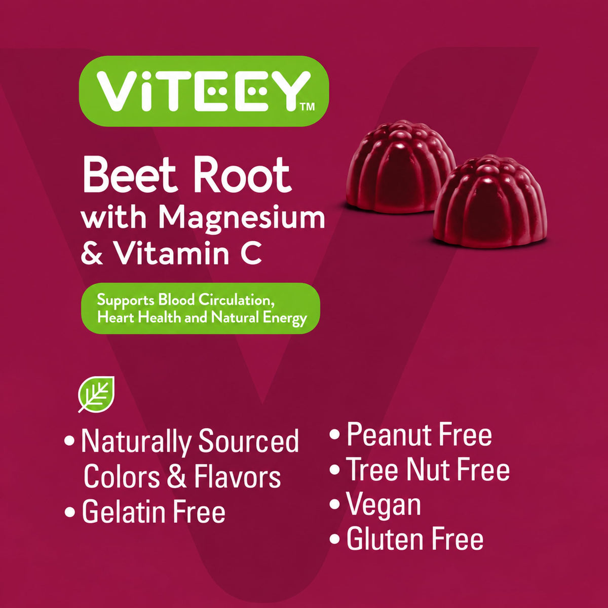 Viteey Beet Root Gummies with Magnesium & Vitamin C - Supports