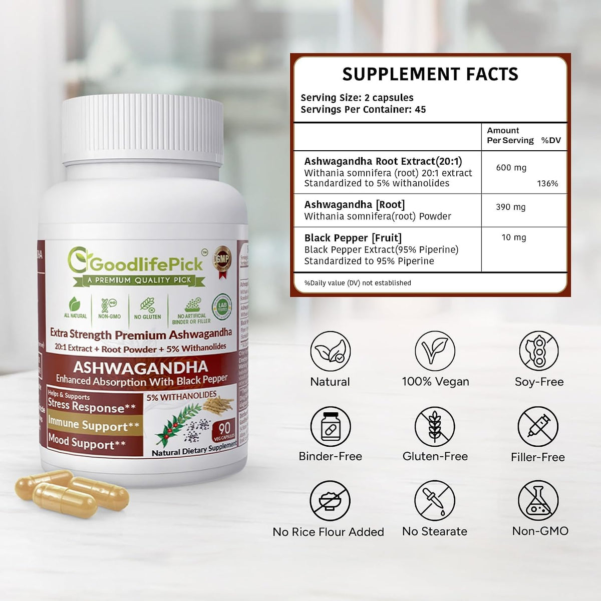 GoodlifePick Ashwagandha Capsules with Black Pepper