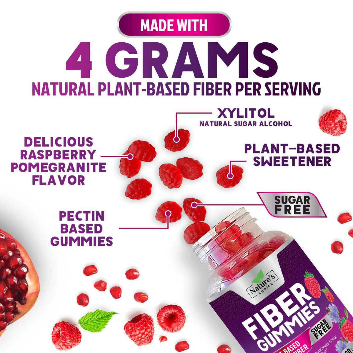 Nature's Choice Fiber Gummies For Adults 4g - Sugar Free Prebiotic