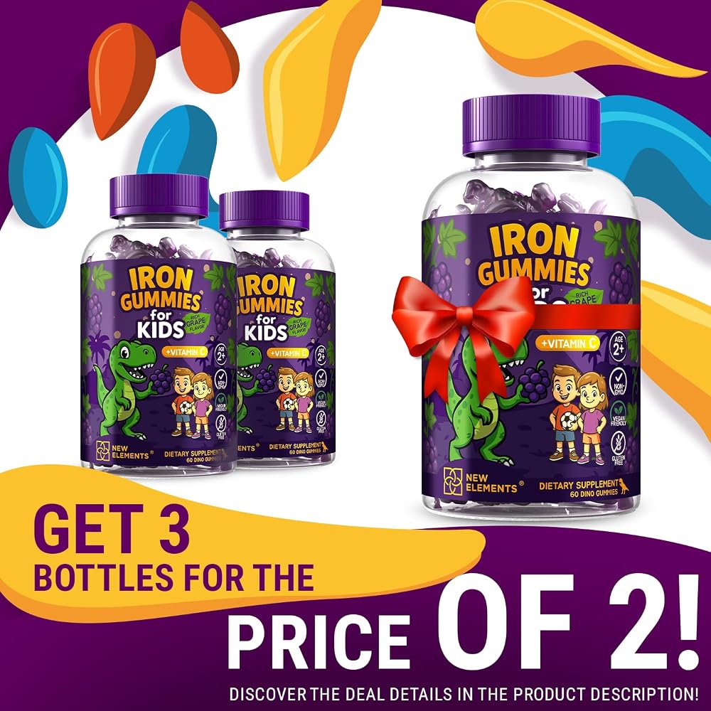 New Elements Iron Dinosaur Gummies for Kids with Vitamin C - 60 Count - image 2