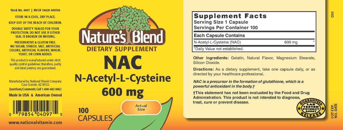 Nature's Blend NAC N-Acetyl-L-Cysteine 600mg - 100 Capsules - image 2