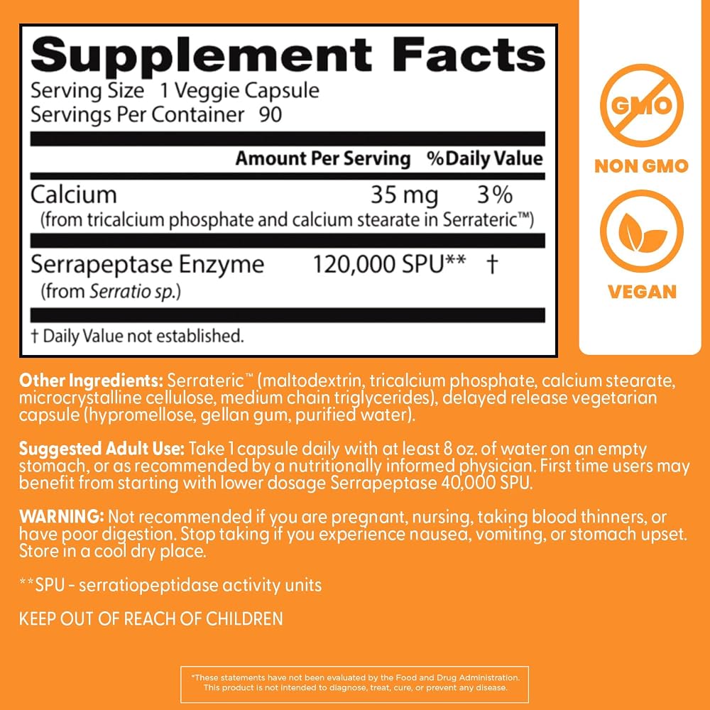 Doctor's BEST Serrapeptase 120,000 SPU Vegetarian Capsules - 90 Count - image 4