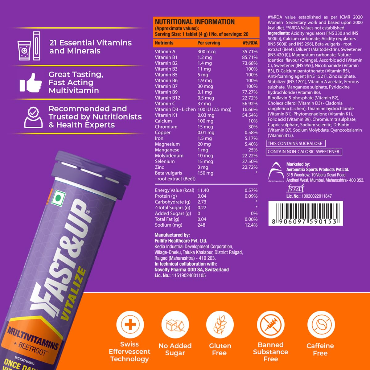Fast&Up Vitalize Multivitamin Supplement One Daily - 60 Effervescent Tablets - image 4
