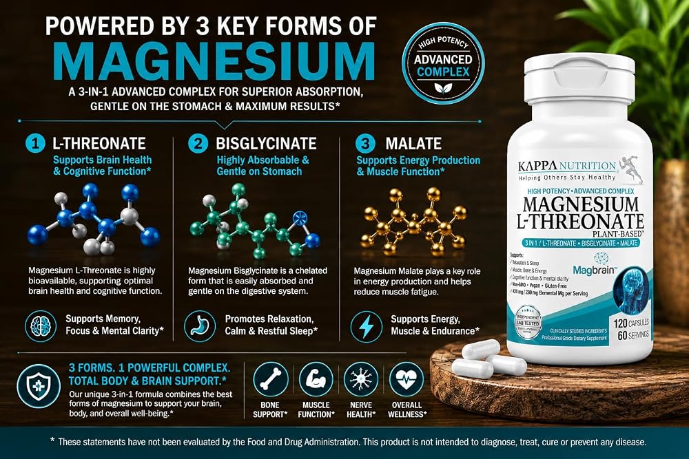 KAPPA NUTRITION Magnesium L-Threonate Plant-Based 3 in 1