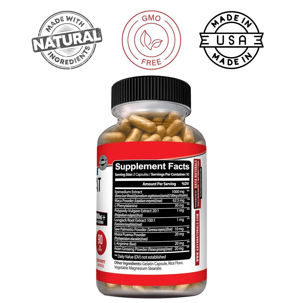 Kaya Naturals Horny Goat Weed Extract - 180 Capsules - image 3