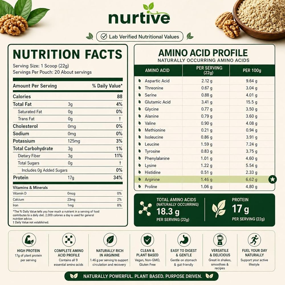NURTIVE Walnut Protein Powder - Plant-Based - 20 Servings - image 3