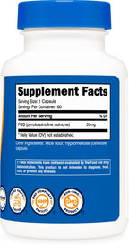 Nutricost PQQ (Pyrroloquinoline Quinone) Capsules 20mg - Veggie