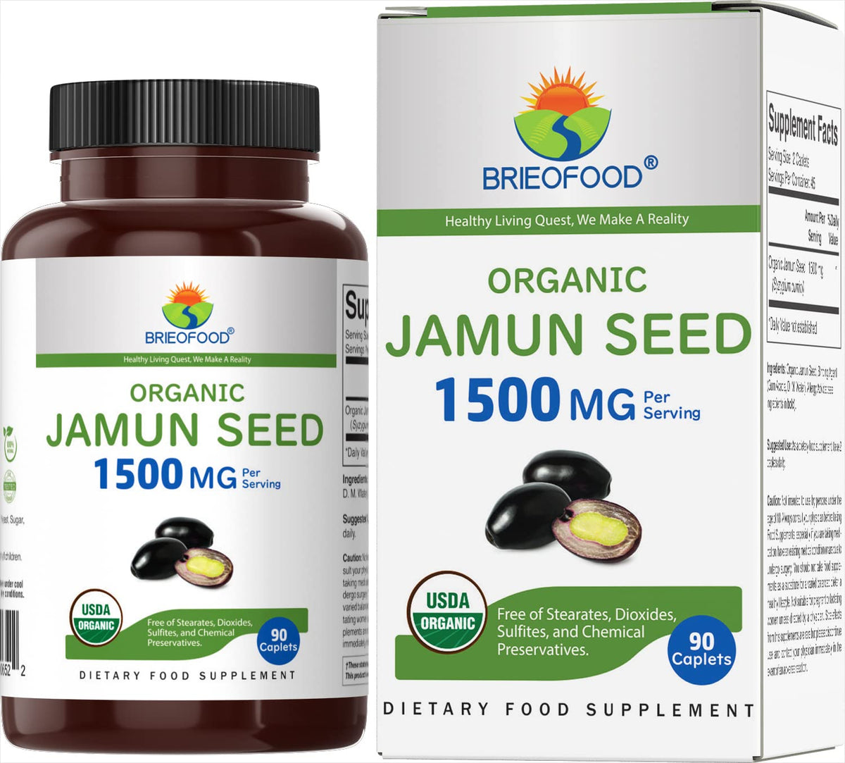 Brieofood Organic Jamun Seed 1500mg - 90 Vegetarian Tablets