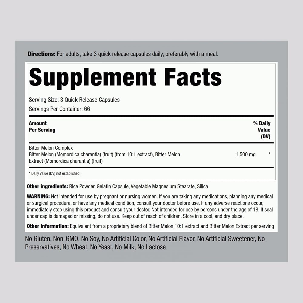Piping Rock Bitter Melon Capsules - 200 Capsules - image 2