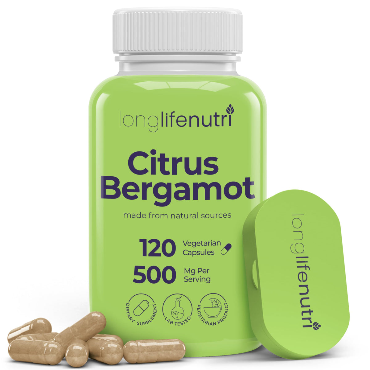 LongLifeNutri Citrus Bergamot Extract 500mg - 120 Vegetarian Capsules