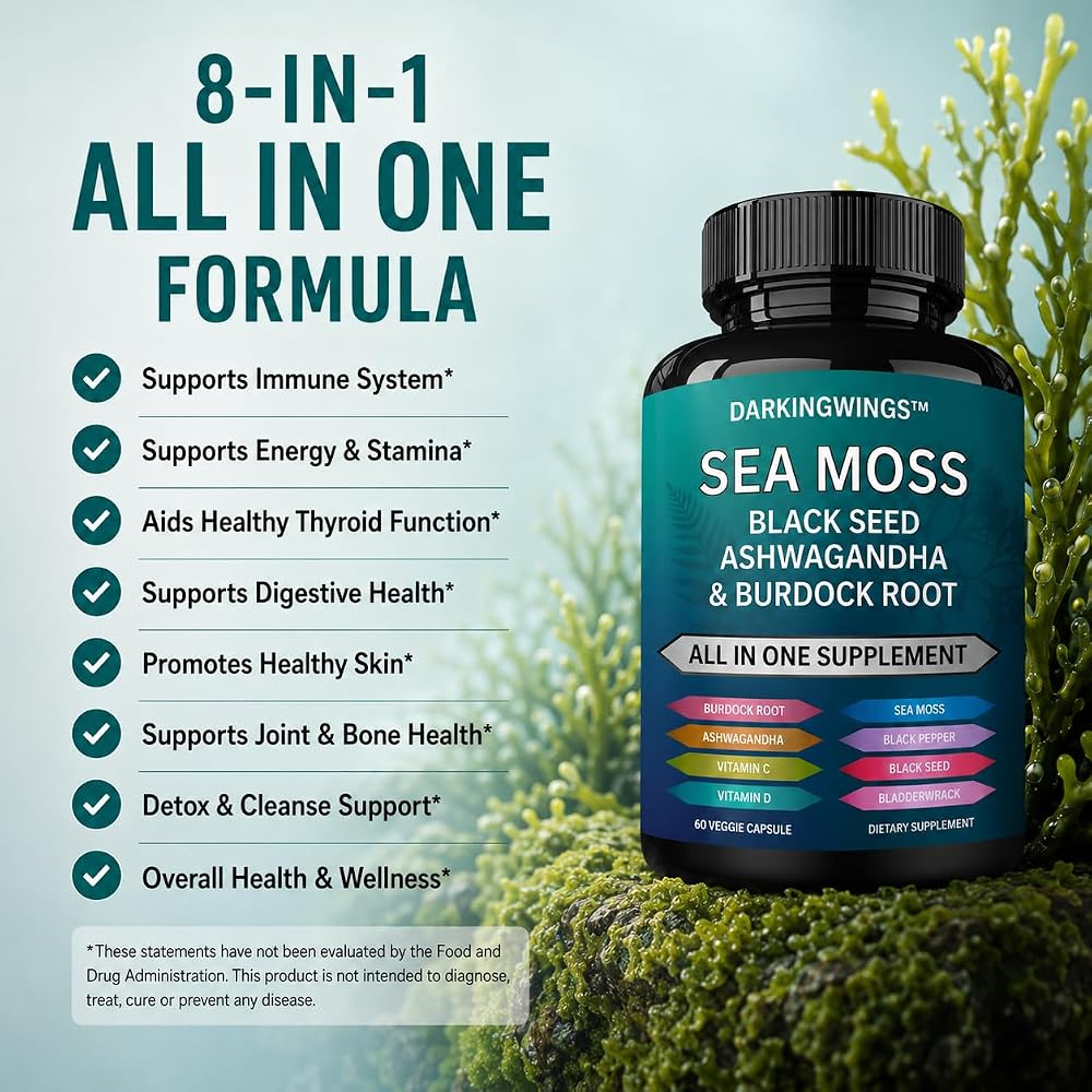 Darkingwings Organic Sea Moss Black Seed Oil Capsules - 60 Count - image 4