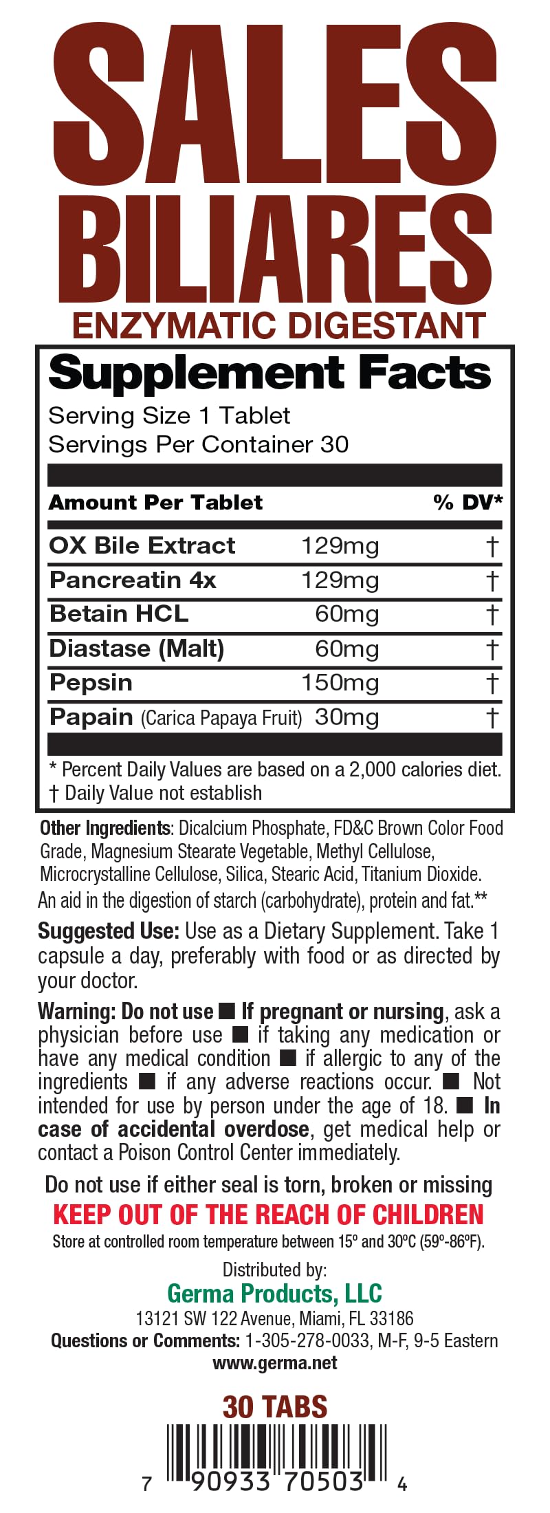 Germa Bile Salts Natural Dietary Supplement for Liver Support - 30 Tablets - image 9