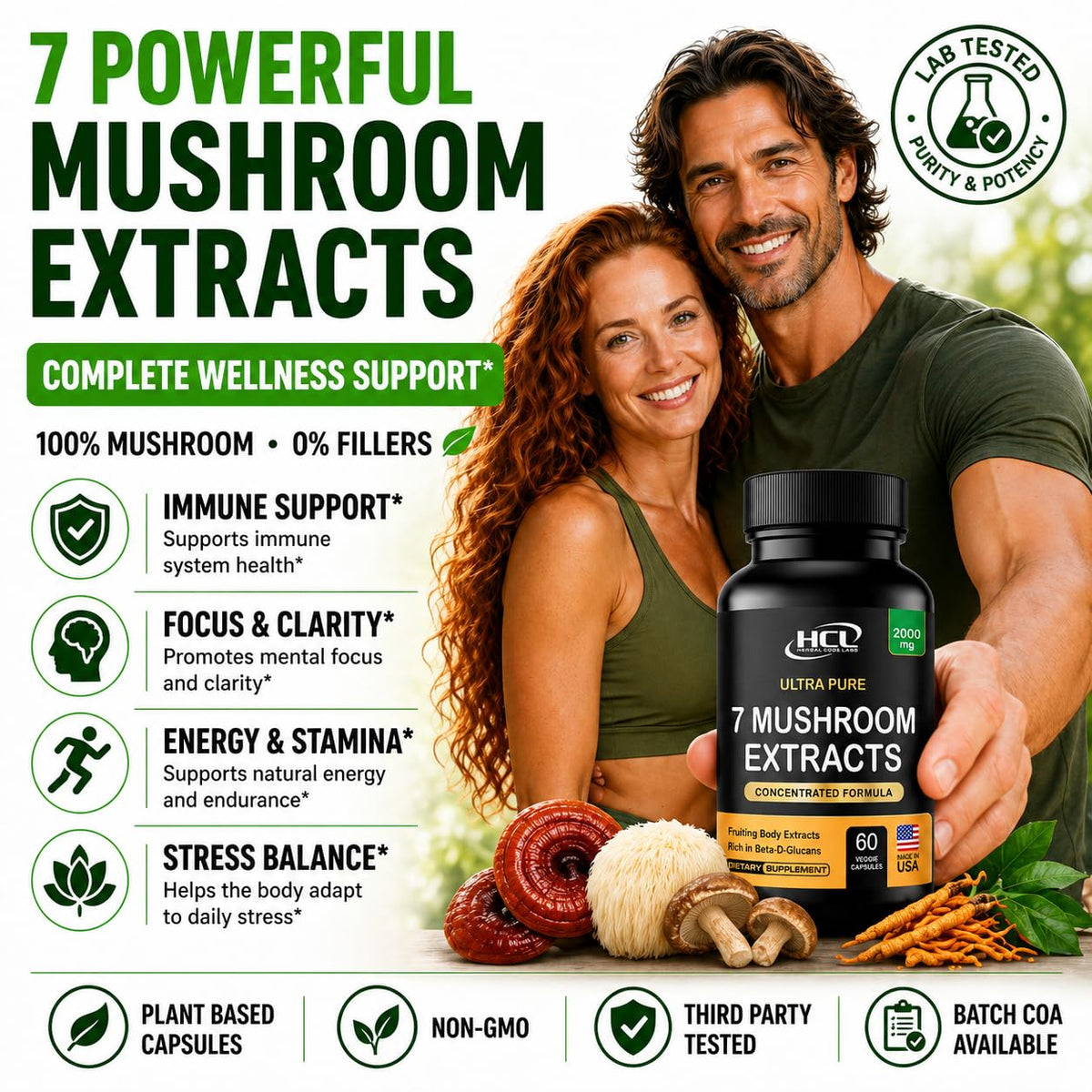 HCL Herbal Code Labs Mushroom Supplement Extract - 60 Capsules - image 9