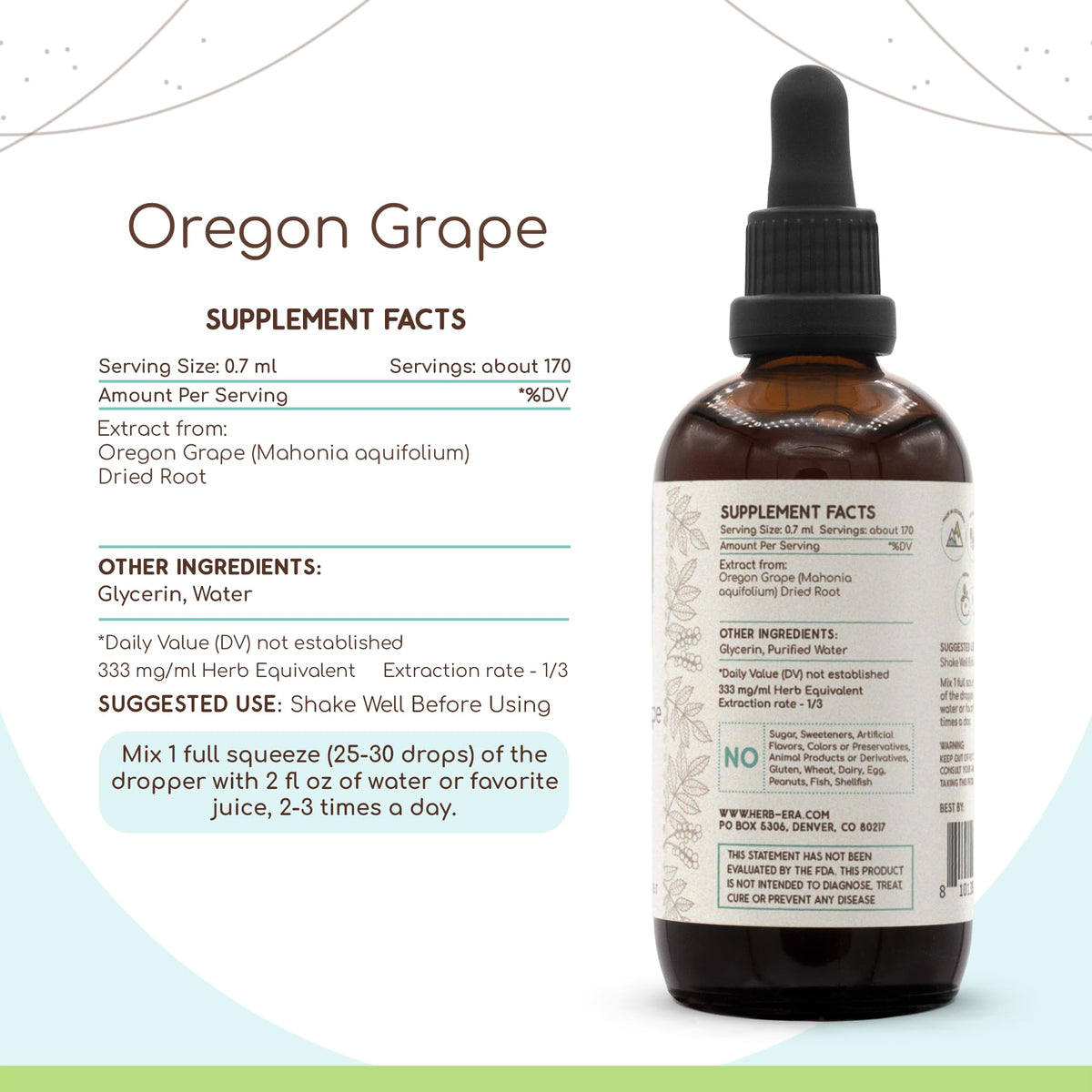 HerbEra Oregon Grape Alcohol-Free Herbal Extract Tincture