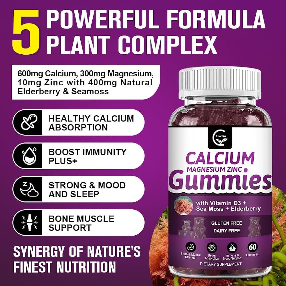 GORNVB Calcium Magnesium Zinc Gummies with High Absorption Magnesium