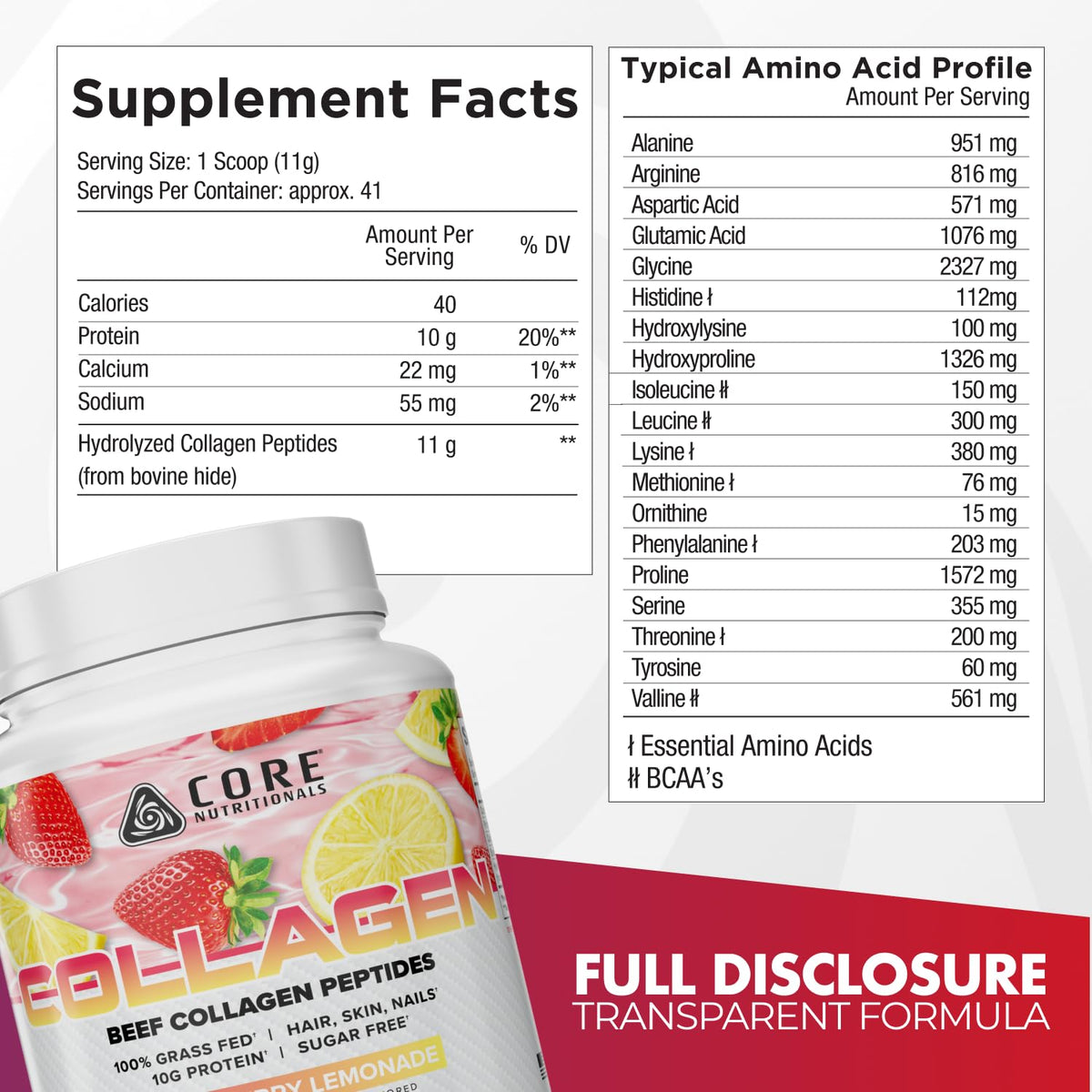 Core Nutritionals Collagen Peptides Strawberry Lemonade - 1 Pound - image 2