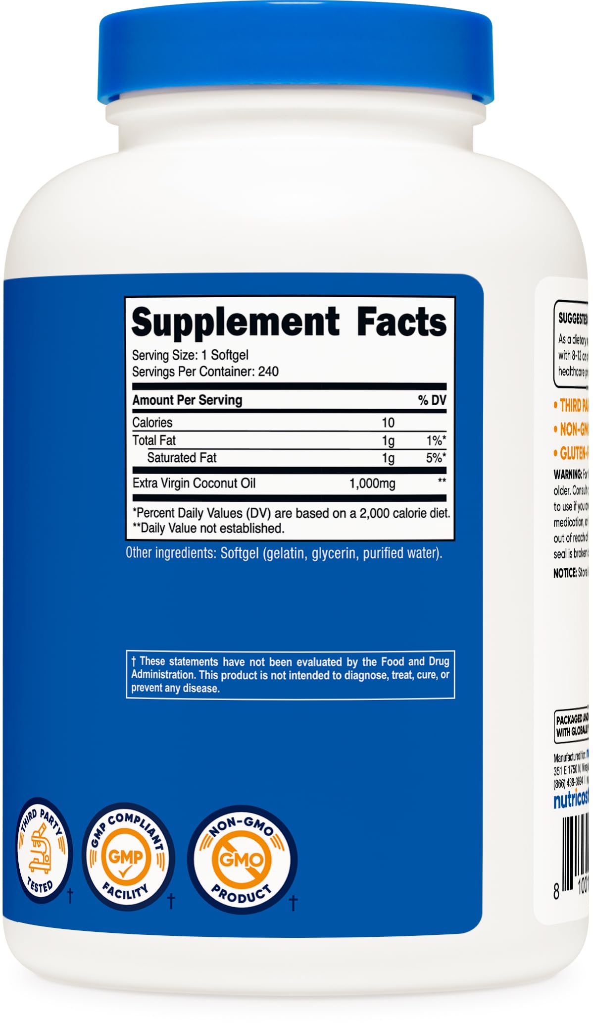 Nutricost Coconut Oil Softgels 1000mg - 240 Softgels - image 5