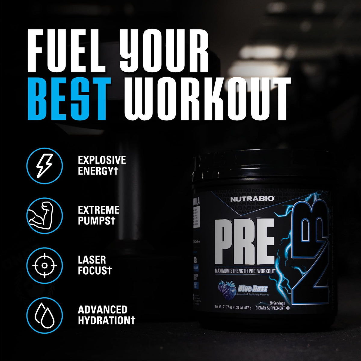 NutraBio Pre-Workout Powder Blue Raspberry - 20.8 oz - image 2