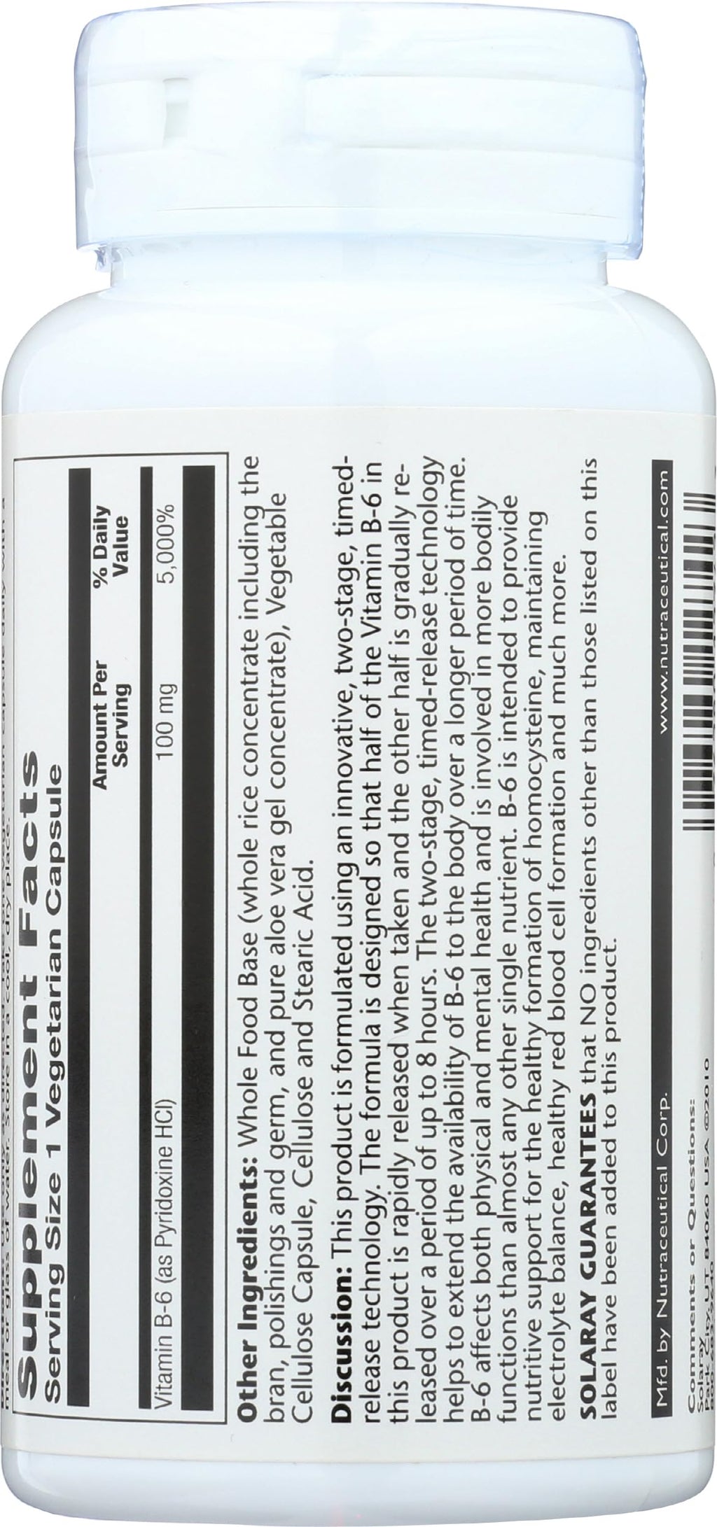 Solaray Vitamin B6 100mg Timed Release - 60 Capsules - image 2