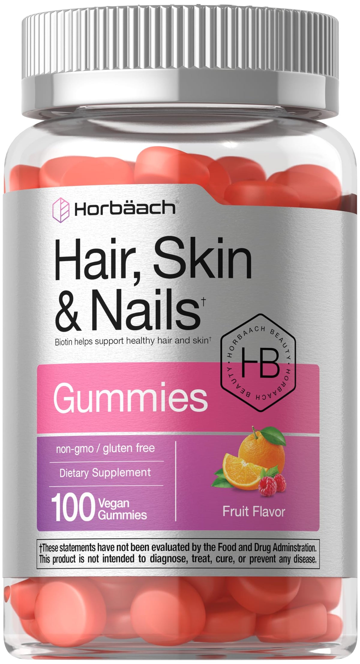 Horbäach Hair Skin and Nails Gummies with Biotin - 100 Count