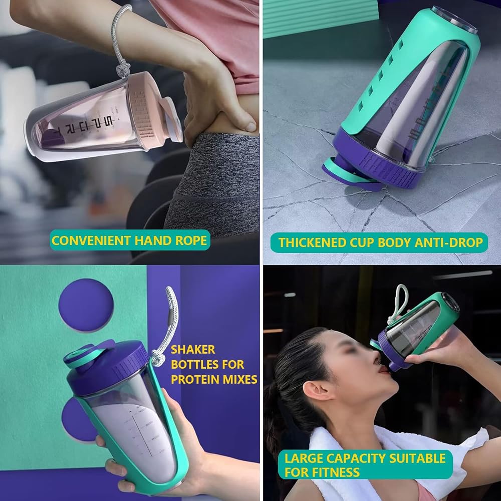 Ruehalf 600ML Blender Shaker Bottle With Whisk Ball BPA Free Plastic