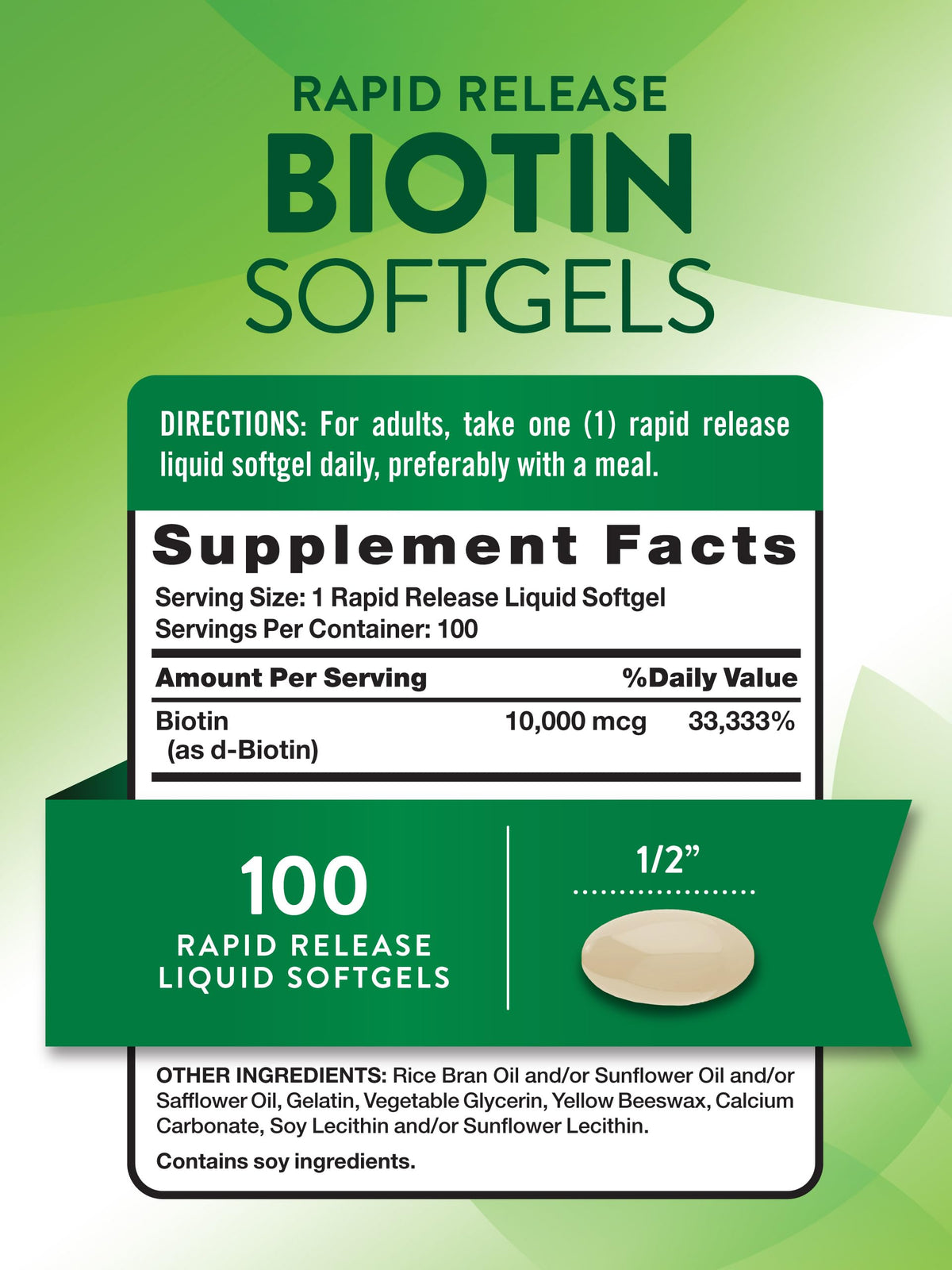 Nature's Truth Biotin 10,000mcg Rapid Release Softgels - 100 Count - image 2