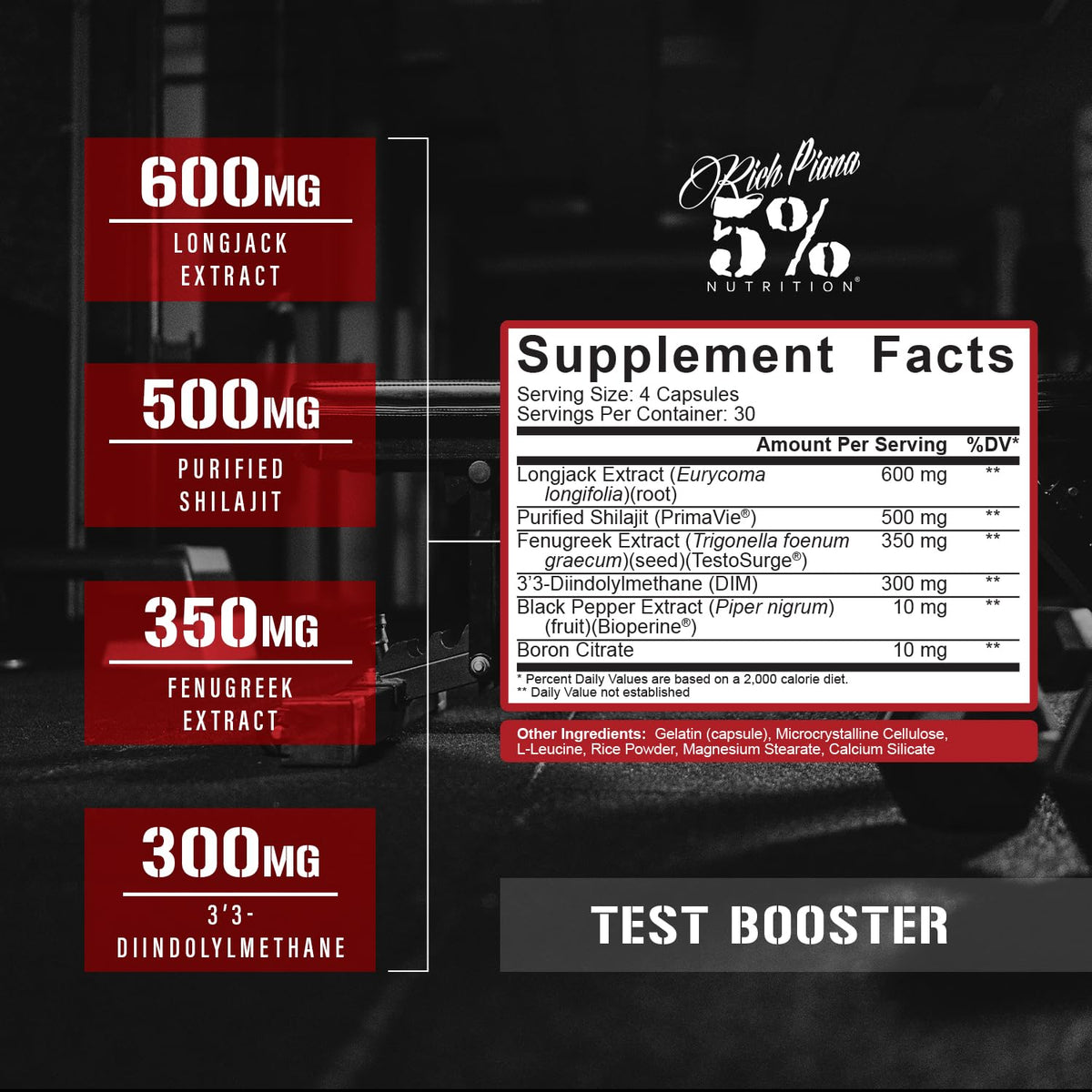5% Nutrition Test Natural Testosterone Booster - 120 Capsules - image 2