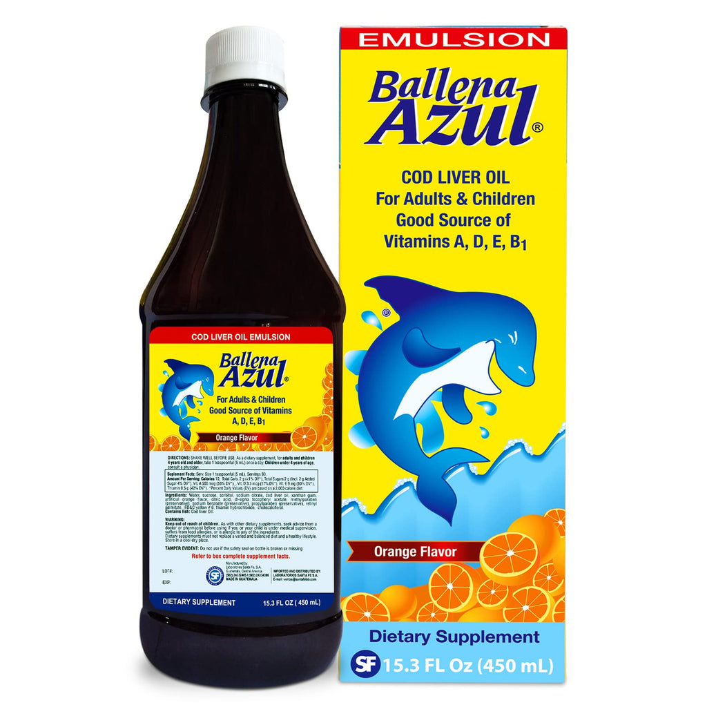 Ballena Azul Cod Liver Oil Liquid for Adults and Children - 15.3 Fl Oz