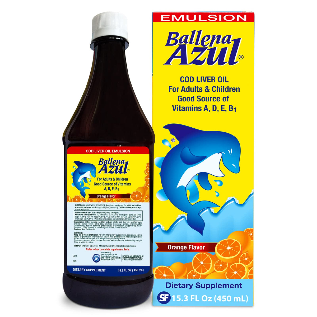 Ballena Azul Cod Liver Oil Liquid for Adults and Children - 15.3 Fl Oz