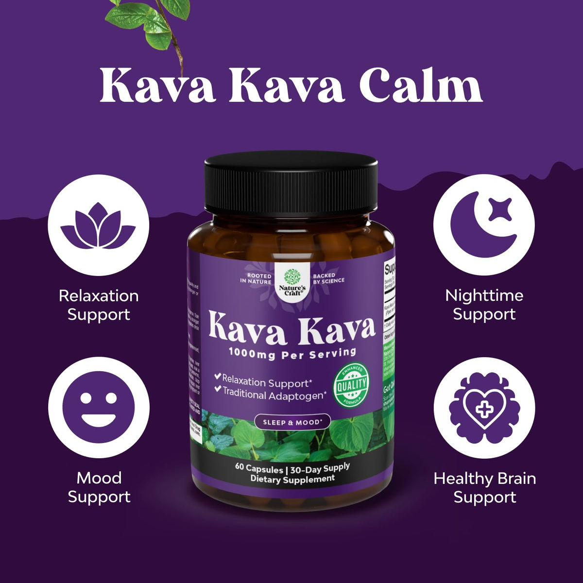 Natures Craft Kava Kava Capsules Stress & Mood Support - 60 Capsules - image 4