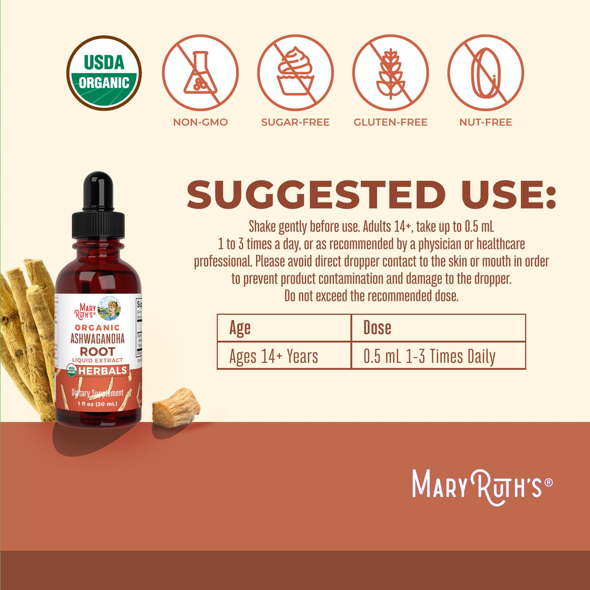 MARYRUTH'S Ashwagandha Root Liquid Drops Mood & Stress Support - 1 Fl Oz - image 3