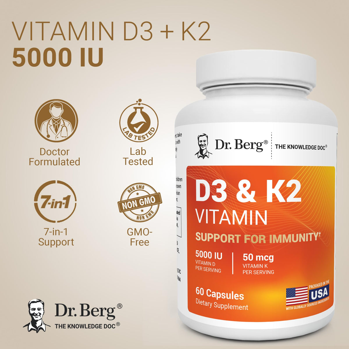 Dr. Berg 7-in-1 Vitamin D3 K2 5000 IU - 60 Capsules - image 2