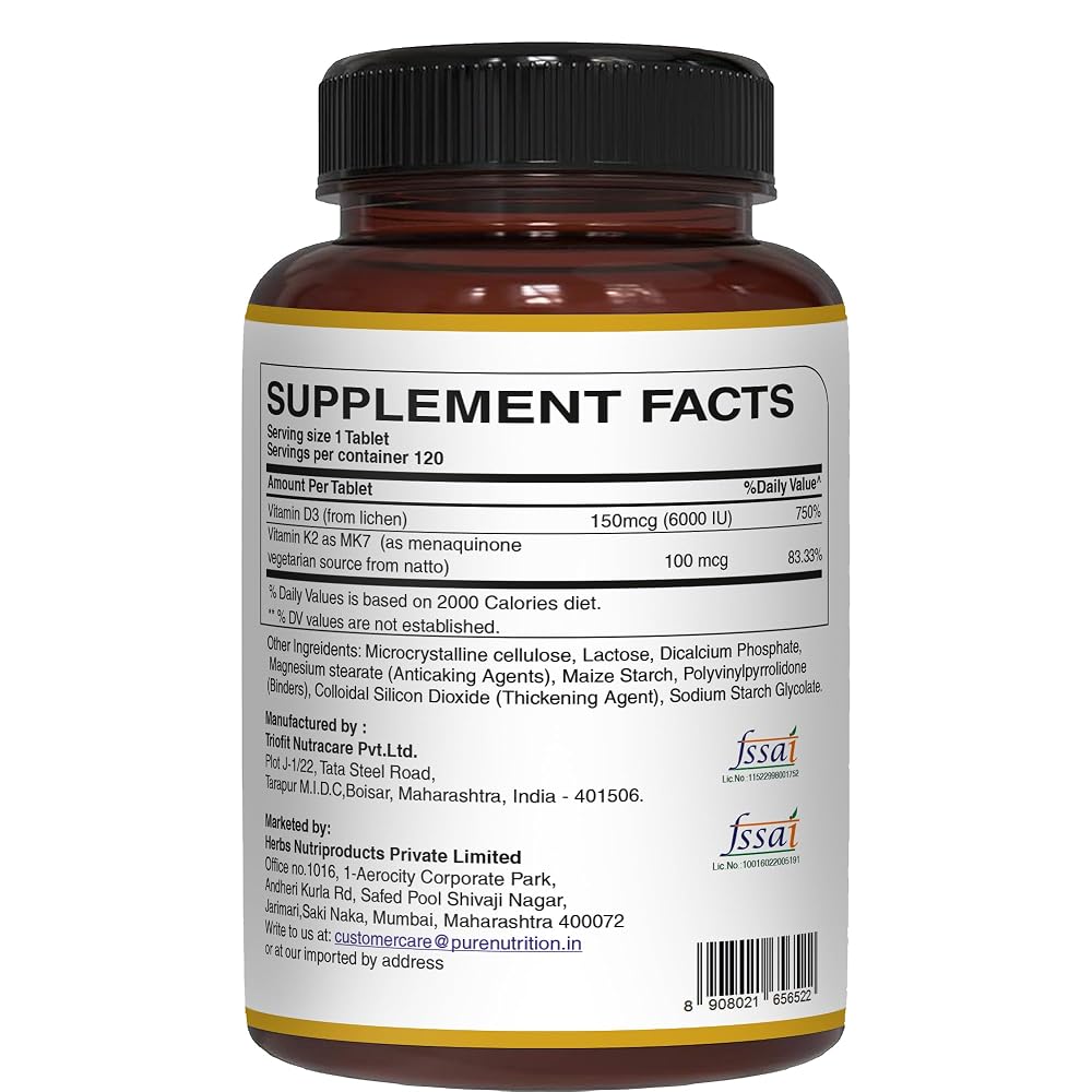Pure Nutrition Vitamin D3 K2 Supplement - 120 Tablets - image 2