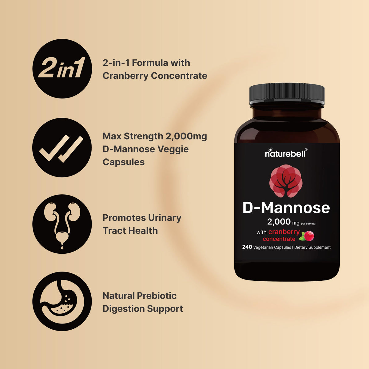 NatureBell D-Mannose 500mg Capsules Urinary Tract Support - image 3