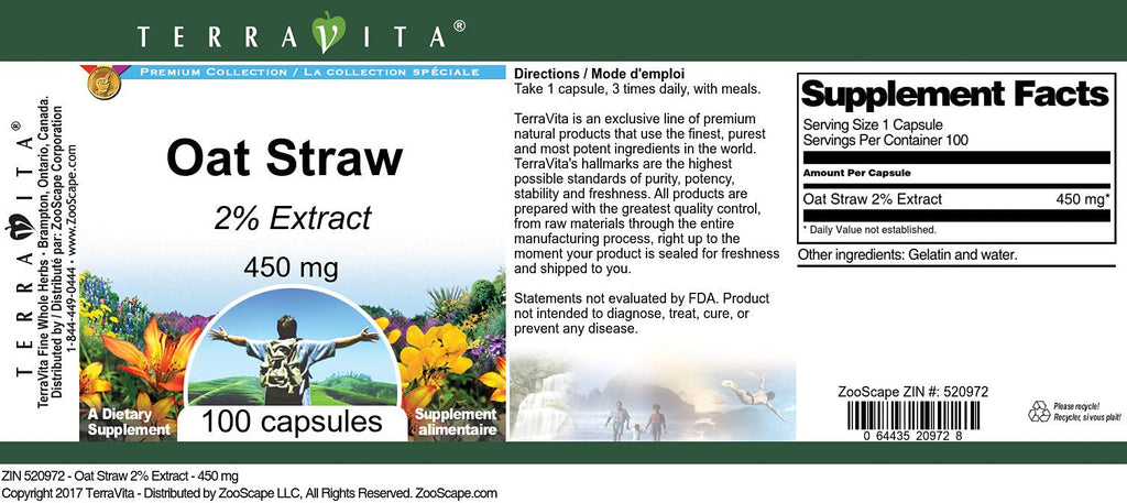 Terravita Oat Straw 2% Herbal Supplement - 300 Capsules - image 2