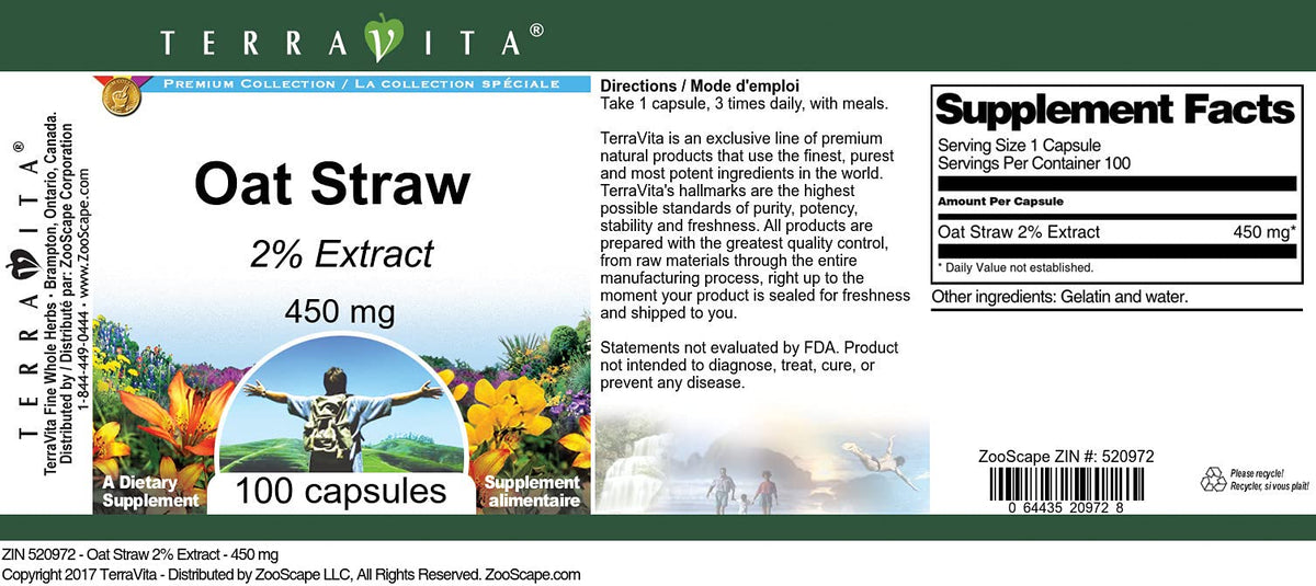 Terravita Oat Straw 2% Herbal Supplement - 300 Capsules - image 2