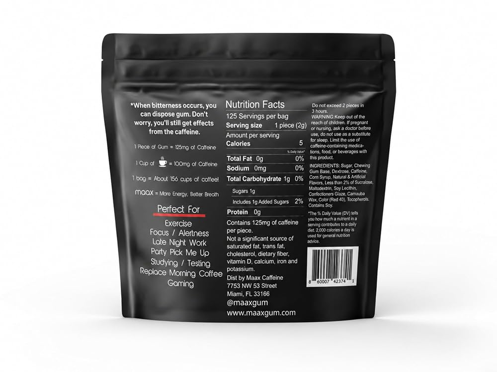 Maax Caffeine Energy Gum 125mg - 125 Pieces - image 2