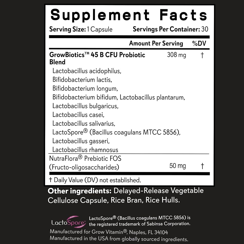 LIJA GrowBiotics Probiotic with Prebiotic Fiber - 30 Capsules - image 5