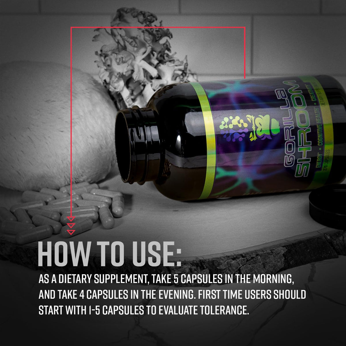 Gorilla Mind Shroom Nootropic Mushroom Supplement - 270 Capsules - image 5