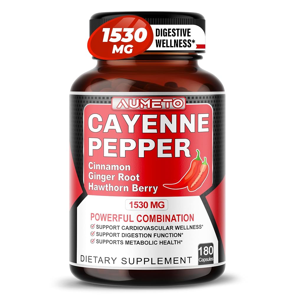 AUMETO Cayenne Pepper 1530mg with Cinnamon & Ginger - 180 Capsules