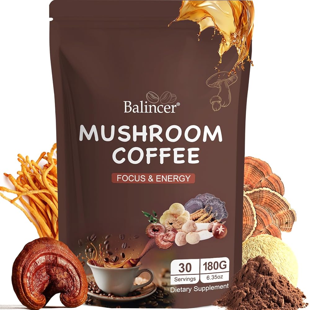 Balincer Mushroom Coffee, 6 Adaptogenic Mushrooms (Lion's Mane