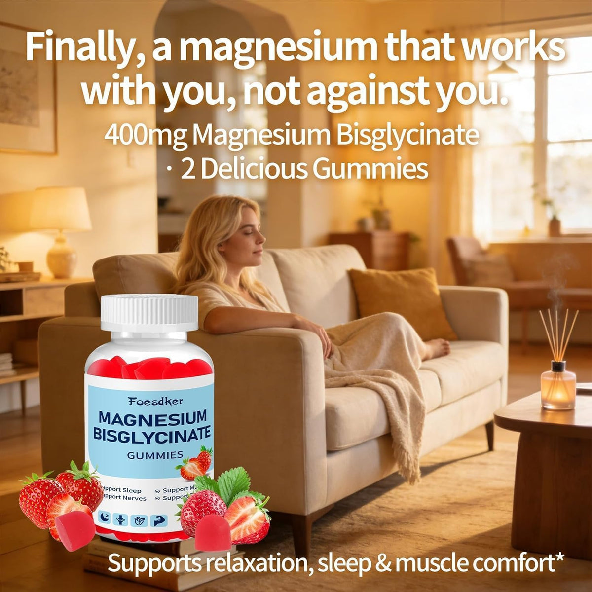 Foesdker Magnesium Bisglycinate Gummies 400mg - 60 Gummies - image 2