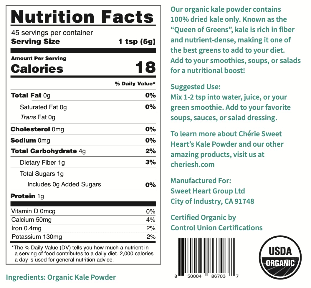 Chérie Sweet Heart Organic Kale Powder Non-GMO - 8 oz - image 2