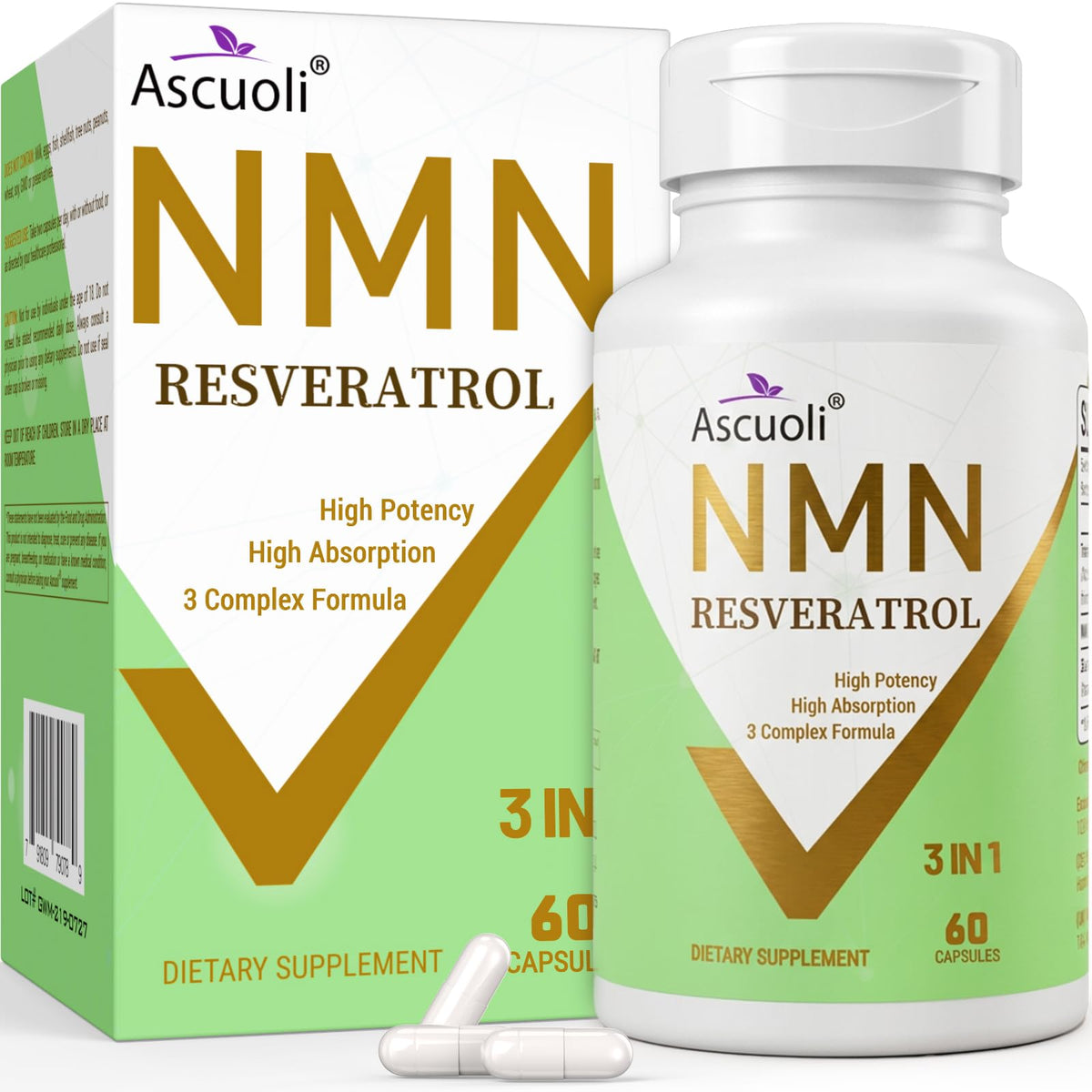 Ascuoli Sublingual NMN Resveratrol Supplement 950mg